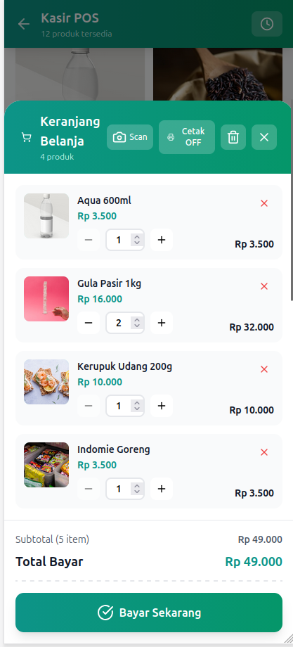 BerkahPOS Keranjang Belanja - Tampilan Mobile