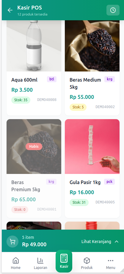 BerkahPOS Kasir POS - Tampilan Mobile