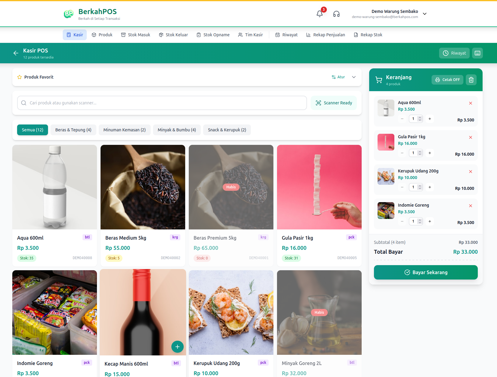 BerkahPOS Kasir POS - Tampilan Desktop